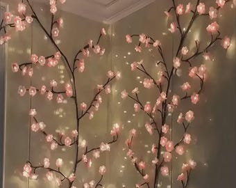 96 LED-Kirschblütenbaum-Rebenlichter (rosa / blau), USB mit 8 Blinkmodus betrieben, weich und biegbar, 1 Stück 1,9 m / 6,23 ft -