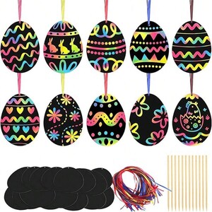 12/24 pezzi di Pasqua da grattare, Uova di Pasqua, Immagini da grattare, Carta da grattare di Pasqua, Set di scratch art, Set di artigianato pasquale, Nastri per Pasqua