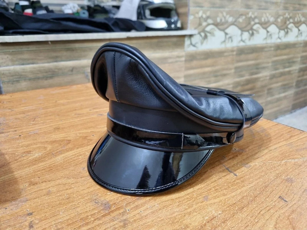 Biker Black Leather Cap Hat Finest Soft Genuine Full Leather Muir Cap ...