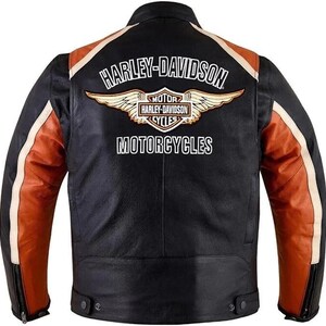 Blouson motard en cuir Harley Davidson pour homme – Blouson motard CLASSIC ORANGE CRUISER Harley Davidson pour homme Blouson motard en cuir véritable