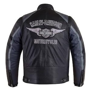 Blouson moto en cuir véritable Harley Davidson fait main noir gris classique Cruiser classique pour homme, motard, cadeau parfait pour lui