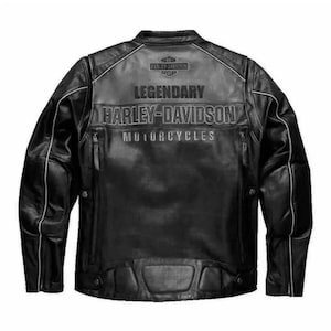 Blouson moto HD Votary en cuir de vachette noir bicolore Harley Davidson pour hommes Legendary Eagle avec bouches d'aération - Blouson en cuir LÉGENDAIRE