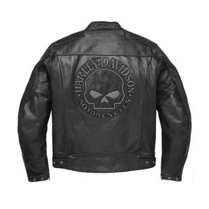 Blouson motard en cuir réfléchissant tête de mort Harley Davidson pour homme – Blouson moto blouson CUIR pour homme, cadeau parfait pour les motards et les motards
