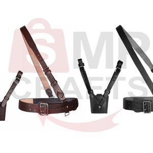 Sam Browne Leather Belt and Shoulder Strap - Custom Made - 3 Colors Belt - Leather Sam Browne Belt Shoulder Strap with FREE Sword Frog