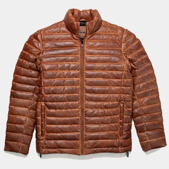 【PALE JADE】24FW Dandy Leather Padded Jacket In Brown Brown Leather Puffer Jacket Real Lambskin Down Jacket for
