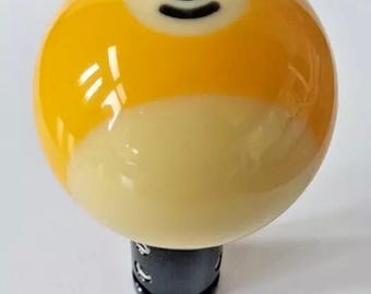 Pool Ball Gear Knob - yellow stripe 9 ball - Universal Fitment 8mm to 14mm diameter gear lever
