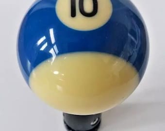 Pool Ball Gear Knob - blue stripe 10 ball - Universal Fitment 8mm to 14mm diameter gear lever