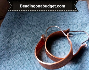 Floral Etched Copper/stainless Hoops with Handmade Gift pouch