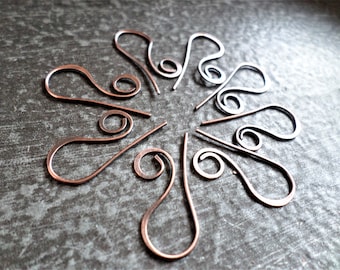 Swirl Hook Ear Wires Handmade Sterling Silver, Copper, Stainless Steel or NuGold