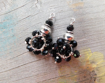 Black Faceted Crystal Charms in Stainless Steel, 2pc set