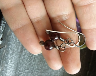 Sterling Silver Garnet Earrings with Handmade Gift pouch