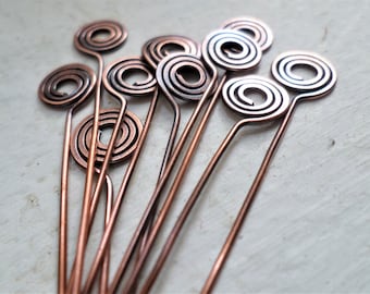 Swirl Pins Handmade Choose from Sterling Silver, Copper, or NuGold  10pcs 22g