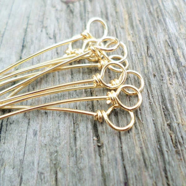 Wrapped Loop Eye pins Choose from Sterling Silver, Copper, Oxidized Copper or NuGold(Red Brass) 20g 10pcs Hand-forged