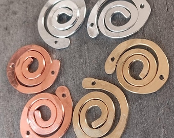 Hand Forged Swirl Connectors, Sterling Silver, Copper, NuGold, 2pcs