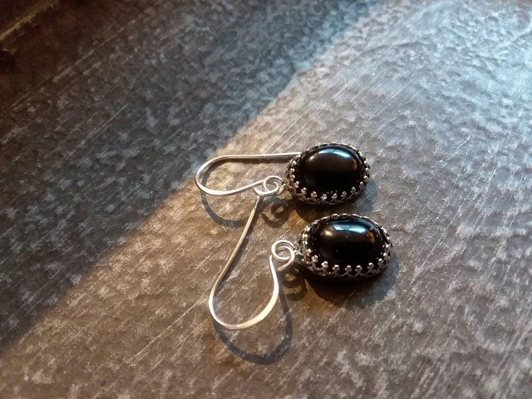 Black Onyx Sterling Silver Earrings With Handmade Gift Pouch - Etsy