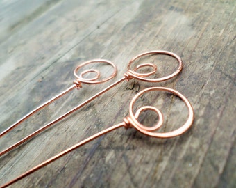 Copper, Oxidized Copper, NuGold, Oxidized Sterling or Sterling Double Loop Pins Hand forged 10pcs 20g You pick size