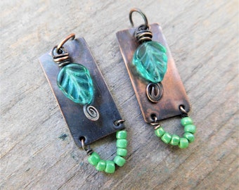 Artisan Czech Earring Components in Oxidized Copper, Rustic Copper, 2pc set