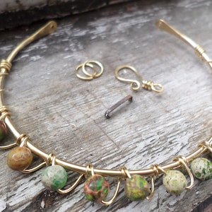 Limited Edition Artisan Green Ocean Jasper Bangle Bracelet Starter in NuGold, Hand forged CLEARANCE