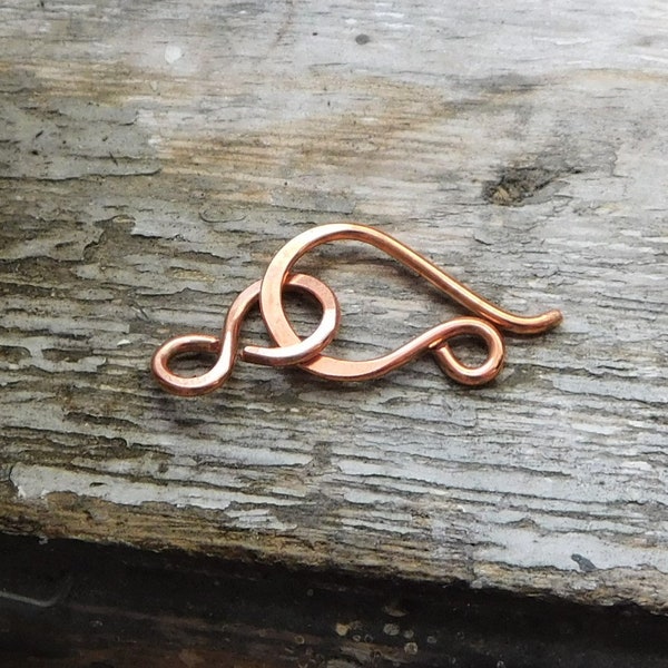 Hook Clasp with connector in Sterling, Oxidized Sterling, Copper, Oxidized Copper Or NuGold