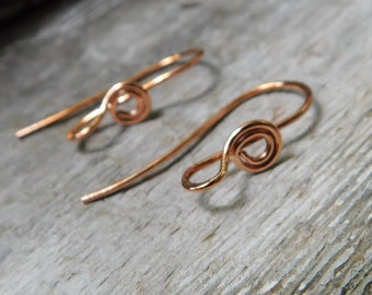 Swirl Hook Ear Wires Handmade Sterling Silver, Oxidized Sterling, Copper, Oxidized Copper, Stainless Steel or NuGold 1 pair