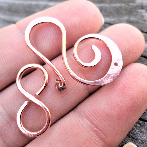 Large Swirl Clasp in Sterling Silver, Copper, Oxidized Copper or NuGold Brass