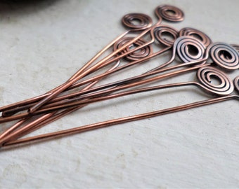 Swirl Headpins Choose from Copper, Oxidized Copper, NuGold or Sterling Silver 16g 10 pcs