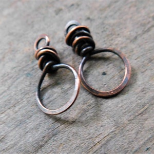 Hand Forged Rustic Hoops, Copper, NuGold, or Sterling image 7