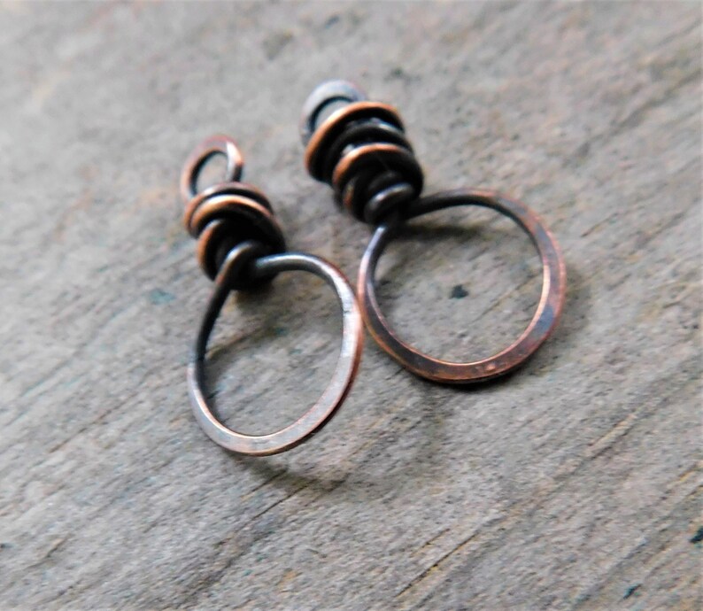 Hand Forged Rustic Hoops, Copper, NuGold, or Sterling image 7