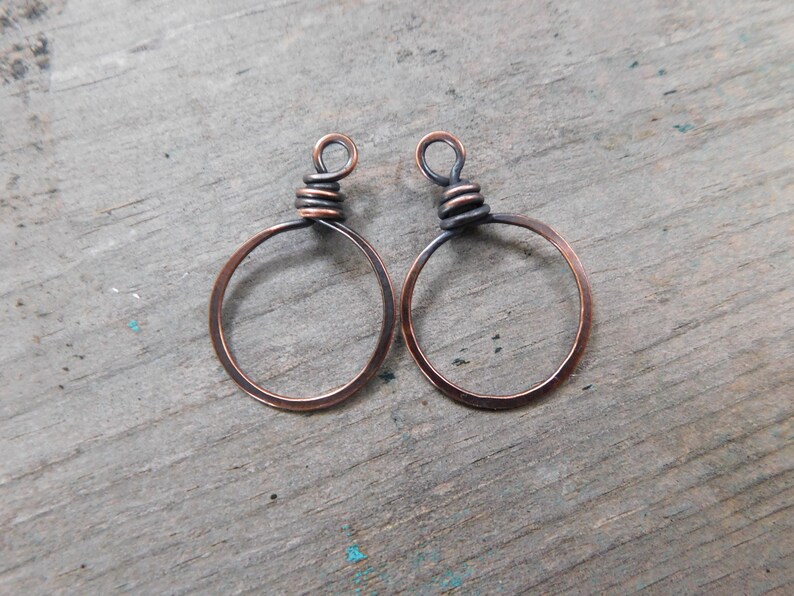 Hand Forged Rustic Hoops, Copper, NuGold, or Sterling image 2