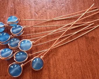 Beaded Agate Head Pins in Copper 10pcs