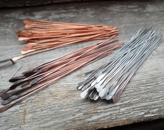 Paddle Pins Hand forged 10pcs 20g Sterling Silver, Stainless, Oxidized Sterling , Copper, Oxidized Copper or NuGold You Pick Size