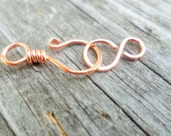 Handmade Hook Clasp Set, Copper, Sterling Silver, or NuGold, 18g, 1 set
