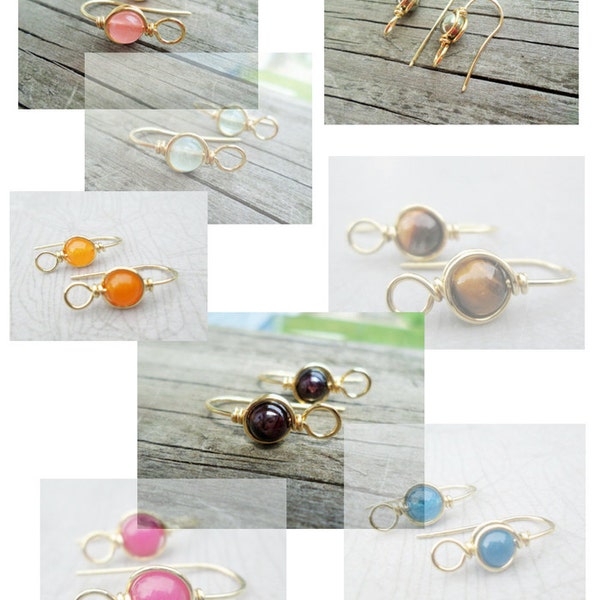 Gemstone Ear Wires, Many Stone Choices Choose from Sterling Silver/Copper/Oxidized Copper/Brass