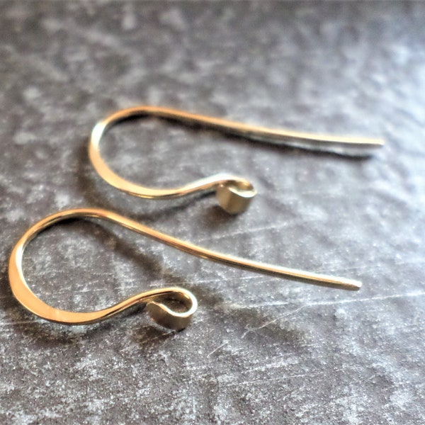 Flat Loop Hook Ear Wires Handmade Sterling Silver, Oxidized Sterling, Copper, Oxidized Copper, Stainless Steel or NuGold 1 pair