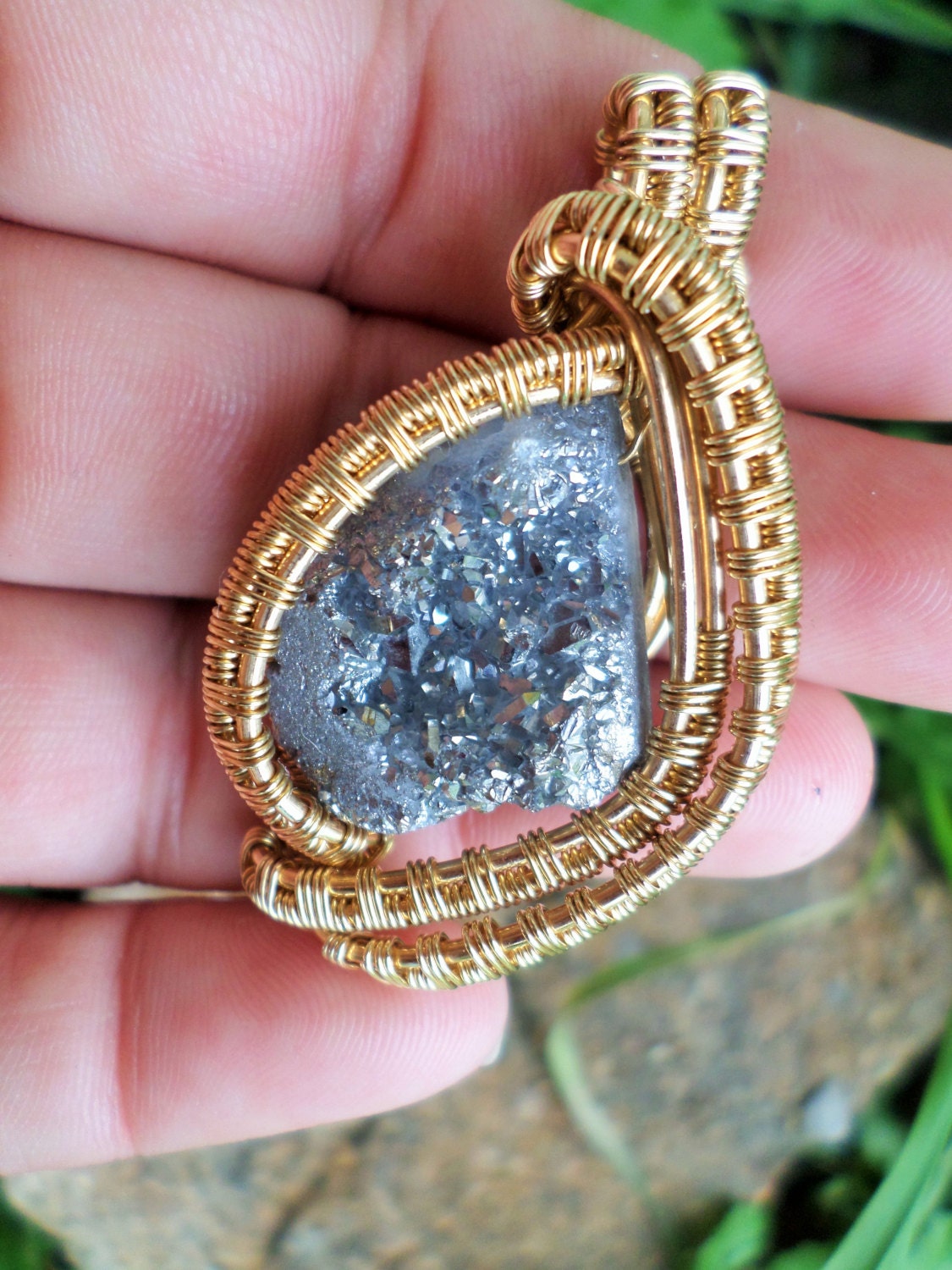 Druzy Wrap in NuGold/Mens Jewelry/Talisman/Titanium Quartz | Etsy