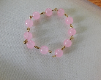 Pink Jade Beaded NuGold Link Chain 7.5 Inches Handmade