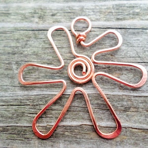 Large Hippie Flower Pendant Hand Forged Choose from Copper, Oxidized Copper, Brass or Sterling Silver image 1