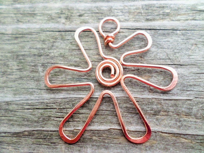 Large Hippie Flower Pendant Hand Forged Choose from Copper, Oxidized Copper, Brass or Sterling Silver image 1