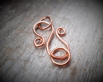 Artisan Double Hook Clasps in Sterling Silver, Oxidized Sterling, Copper, Oxidized Copper or NuGold Brass