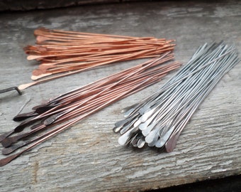 Paddle Pins Hand forged 10pcs 18g Choose from Sterling Silver, Stainless, Copper, Oxidized Copper or NuGold Brass You Pick Size