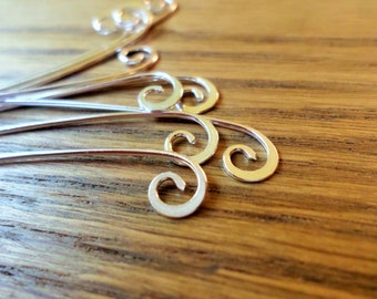 Semi Swirl Eye pins choose from Copper, Oxidized Copper, Brass or Sterling Silver 20g 10pcs Hand-forged