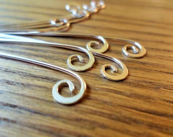 Semi Swirl Eye pins in Sterling Silver, NuGold, or Copper 18g 10pcs