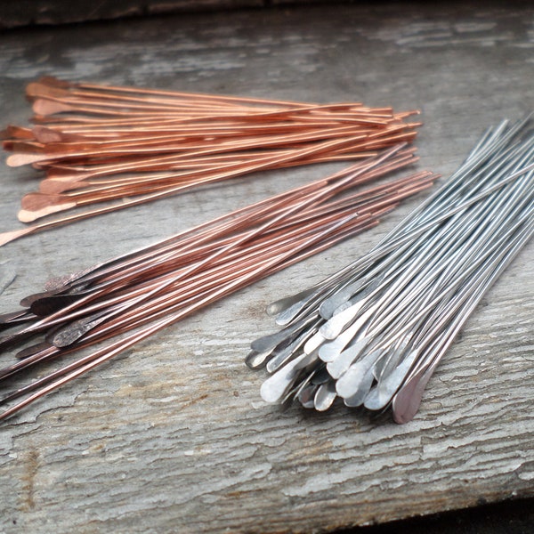 Paddle Pins Hand Forged 25pcs 20g Choose From Sterling Silver, Stainless, Copper, Oxidized Copper or NuGold Brass You Pick Size