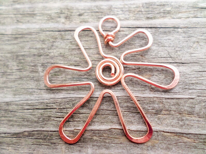 Large Hippie Flower Pendant Hand Forged Choose from Copper, Oxidized Copper, Brass or Sterling Silver image 3