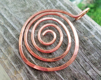 Large Copper, Oxidized Copper or NuGold Brass Swirl Pendant 50mm