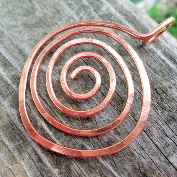 Large Copper, Oxidized Copper or NuGold Brass Swirl Pendant 50mm