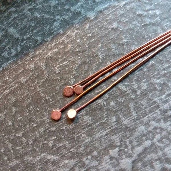 Handmade Circle Head Pins Choose From Sterling Silver, Oxidized Sterling,Copper or Oxidized Copper 24g 10pcs