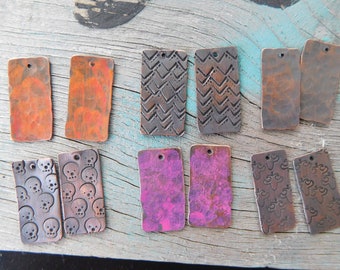 Copper Charms, Hand stamped, Textured 6 sets
