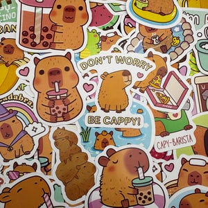 Cute Capybara Stickers. Great for party favors, stocking stuffers, notebooks, binder, water bottles, scrap booking and more!