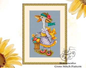 Patrón de punto de cruz. Ganso de Pascua. Descarga digital en PDF. Patrón de animal folclórico.